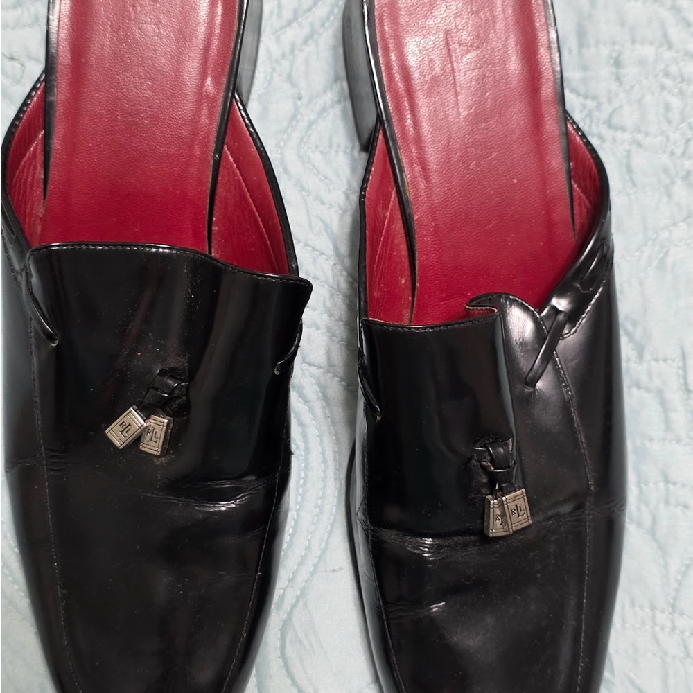 Ralph Lauren Black Mules with Red Interior